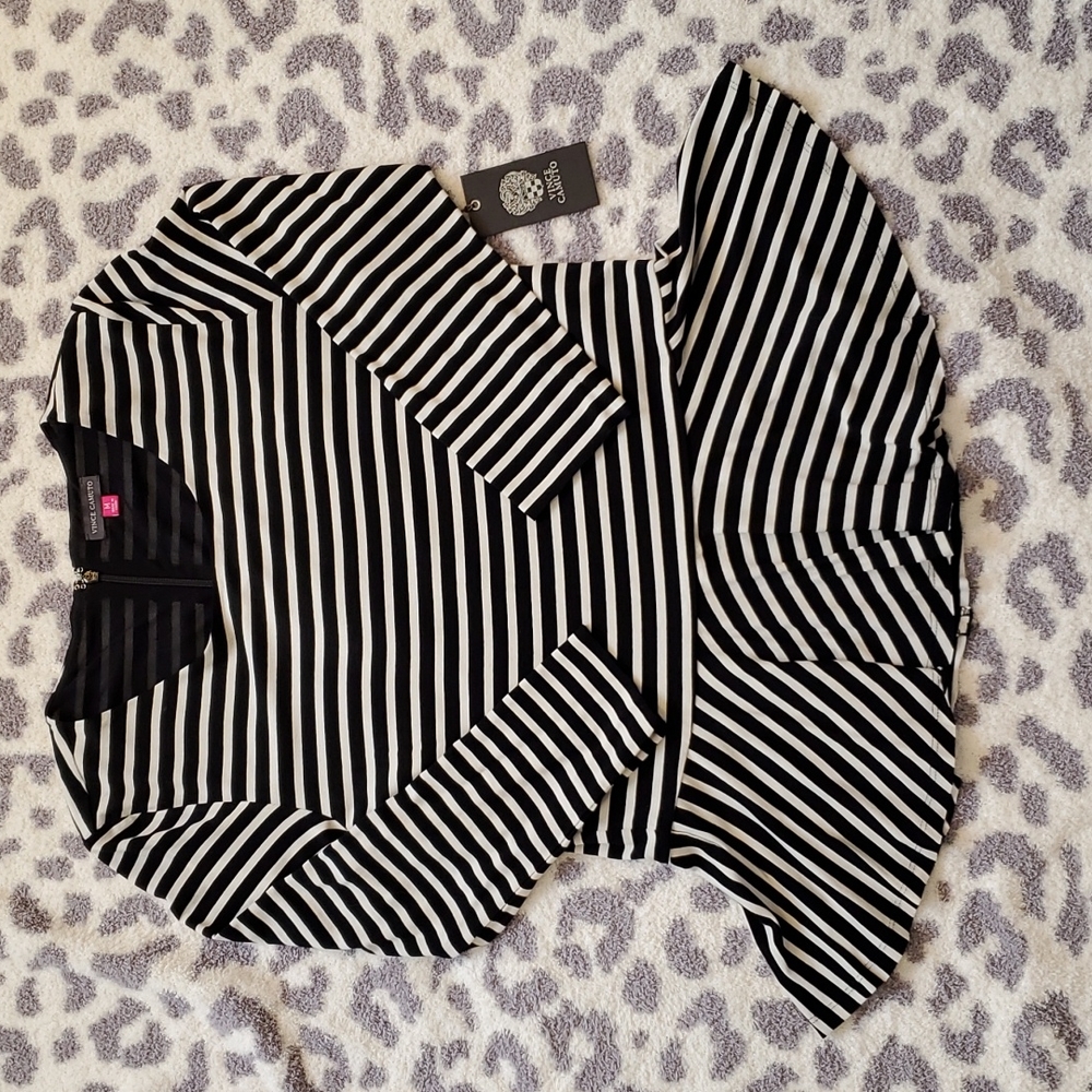 Vince Camuto Black & White Striped Peplum Shirt - Medium Size! NWT! ❤